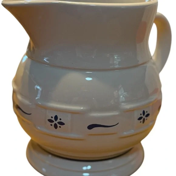 Vintage Longaberger Blue Embossed Weave Pitcher Farmhouse Decor - Picture 5 of 6